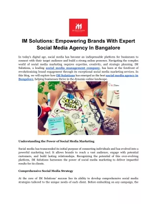 IM Solutions - Empowering Brands With Expert Social Media Agency In Bangalore