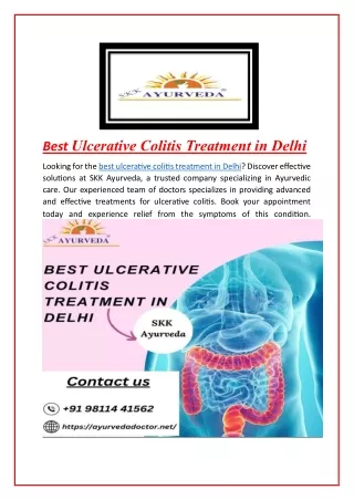 Best Ulcerative Colitis Treatment in Delhi | SKK Ayurveda