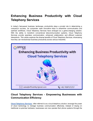 Enhancing Business Productivity with Cloud Telephony Services