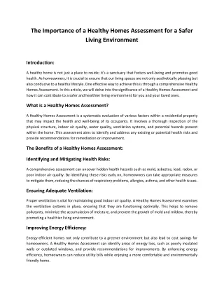 The Importance of a Healthy Homes Assessment for a Safer Living Environment