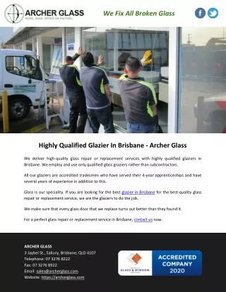 Highly Qualified Glazier In Brisbane - Archer Glass
