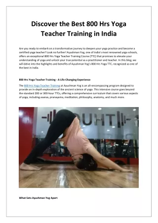 800 Hrs Yoga Teacher Training - A Life-Changing Experience