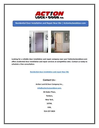 Residential Door Installation and Repair Near Me | Actionlockanddoor.com