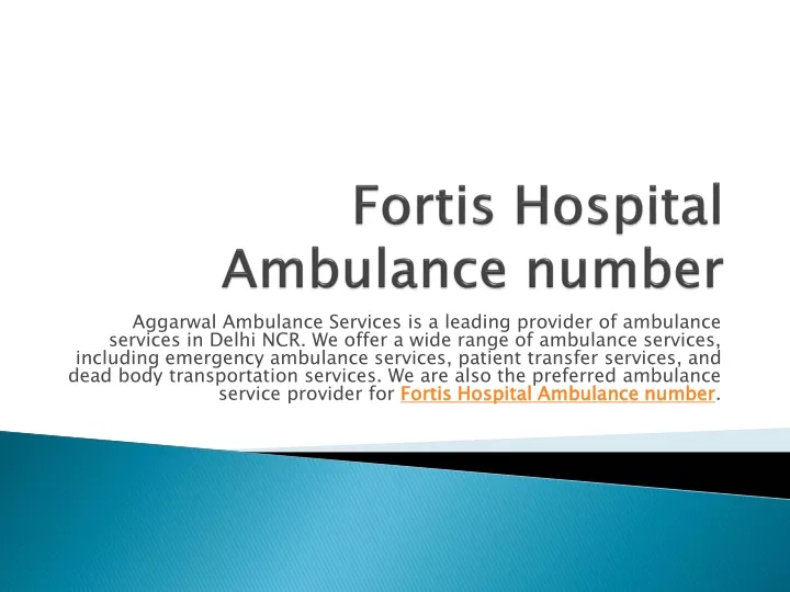 fortis hospital ambulance number
