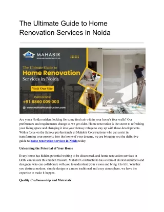 Home Renovation Services in Noida