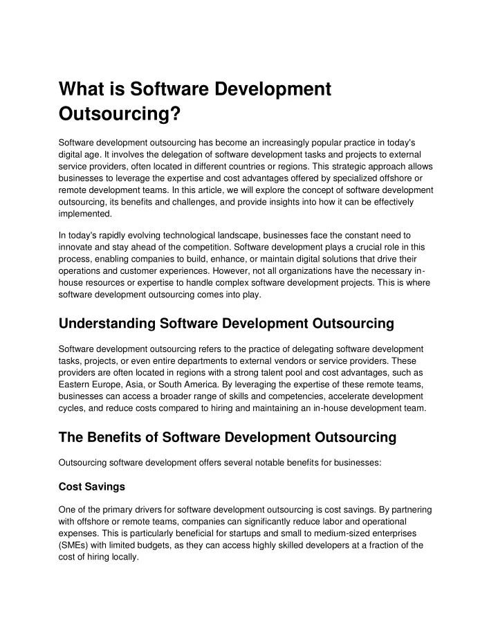 what is software development outsourcing