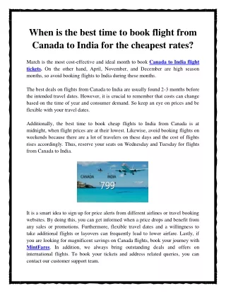 When is the best time to book flight from Canada to India for the cheapest rates