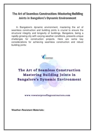The Art of Seamless Construction Mastering Building Joints in Bangalore's Dynamic Environment
