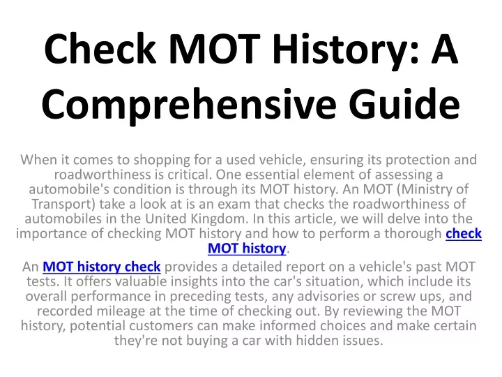 check mot history a comprehensive guide