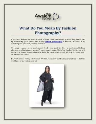 What Do You Mean By Fashion Photography?
