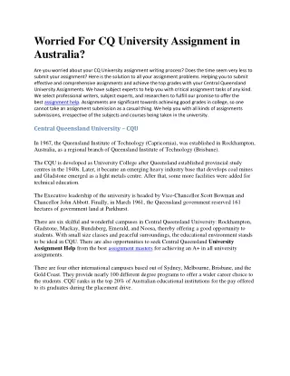 Worried For CQ University Assignment in Australia