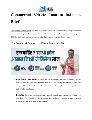 Commercial Vehicle Laon in India: A Brief