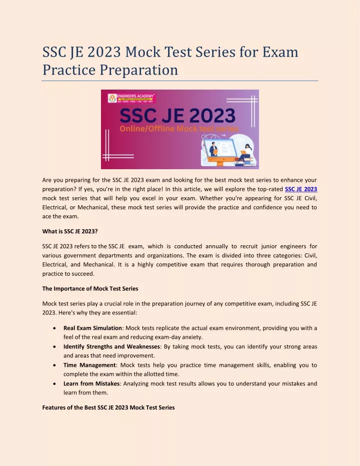 ssc je 2023 mock test series for exam practice