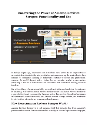 Uncovering The Power Of Amazon Reviews Scraper: Functionality And Use