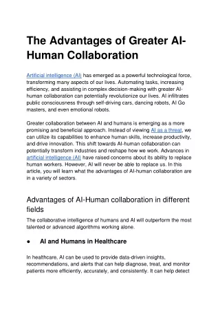 The Advantages of Greater AI-Human Collaboration