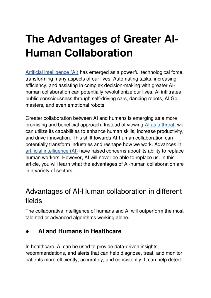 the advantages of greater ai human collaboration