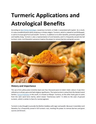 Turmeric Applications and Astrological Benefits