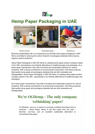Hemp Paper Packaging in UAE