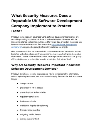 What Security Measures Does a Reputable UK Software Development Company Implement to Protect Data_