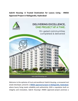 A Trusted Destination for Luxury Living - HMDA Approved Project in Nallagandla, Hyderabad