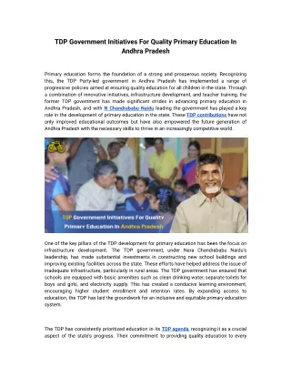 TDP Government Initiatives For Quality Primary Education In Andhra Pradesh