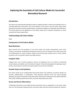 Exploring the Essentials of Cell Culture Media for Successful Biomedical Research