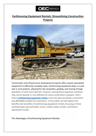 Earthmoving Equipment Rentals Streamlining Construction Projects