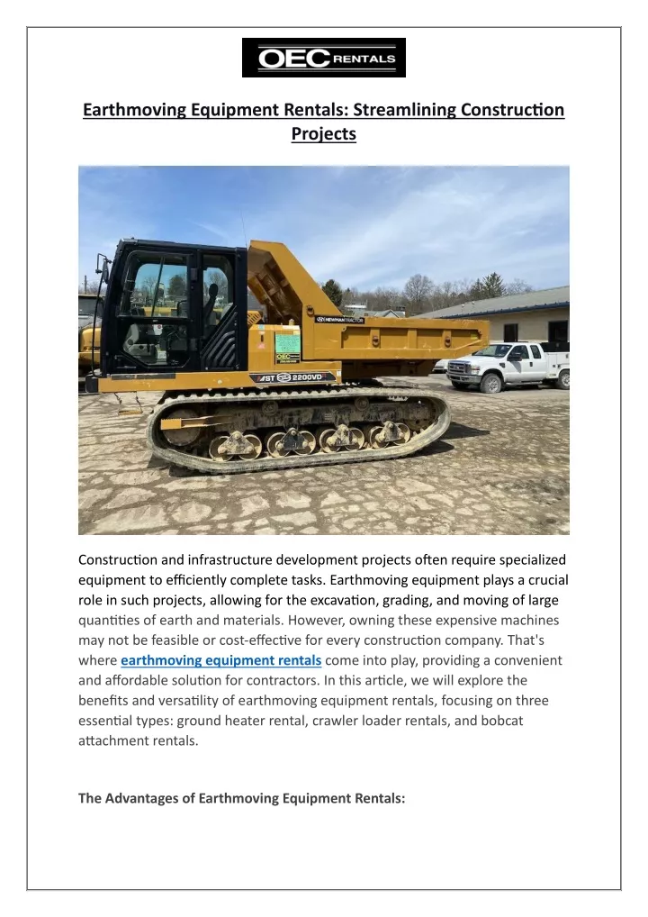 earthmoving equipment rentals streamlining