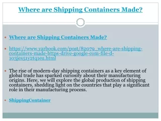 Where are Shipping Containers Made