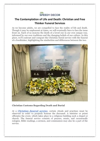 The Contemplation of Life and Death: Christian and Free Thinker Funeral Services