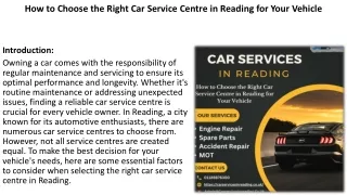 How to Choose the Right Car Service Centre