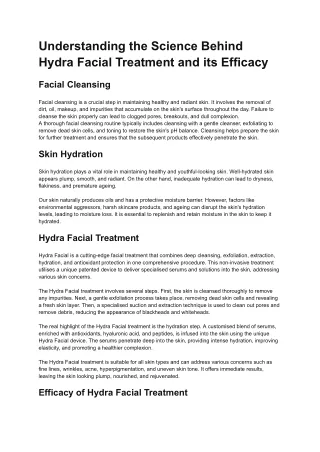 Understanding the Science Behind Hydra Facial Treatment and its Efficacy