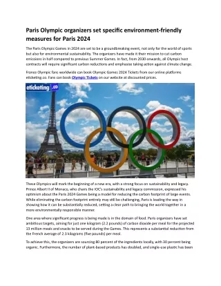 Paris Olympic organizers set specific environment-friendly measures for Paris 2024