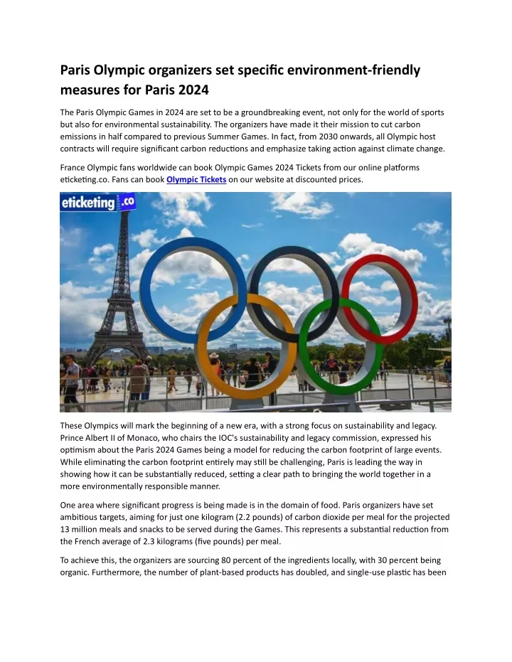 paris olympic organizers set specific environment