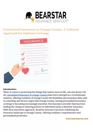 Customized insurance in Orange County : A Tailored Approach for Optimal Coverage