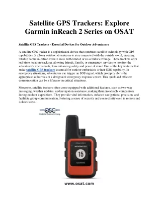 Satellite GPS Trackers: Explore Garmin inReach 2 Series on OSAT