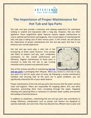 The Importance of Proper Maintenance for Hot Tub and Spa Parts