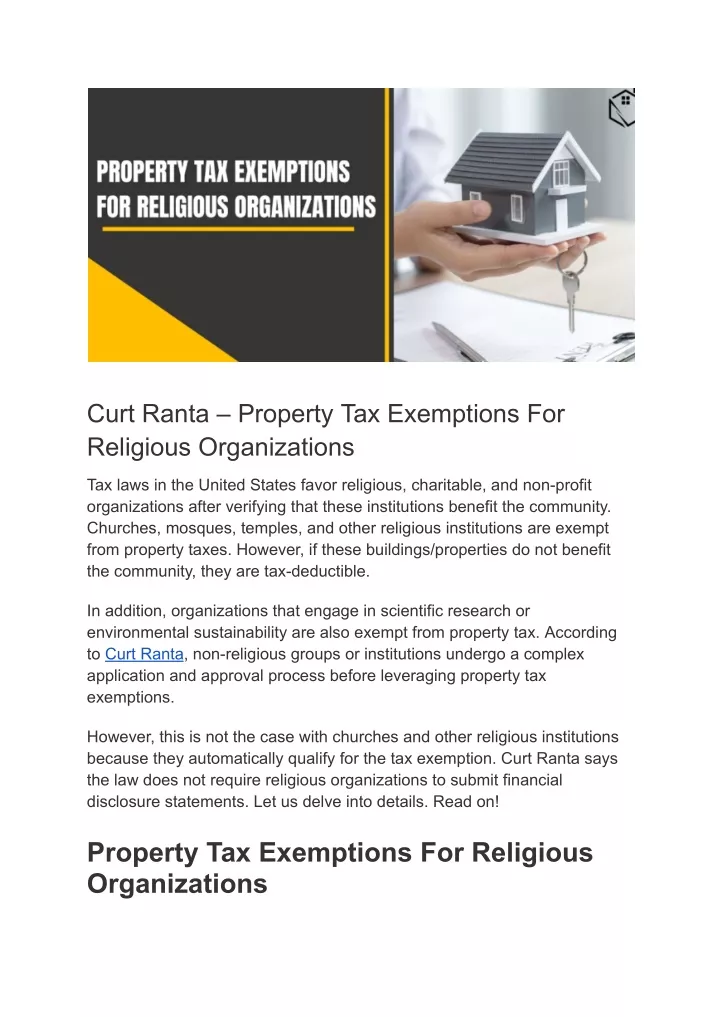 curt ranta property tax exemptions for religious