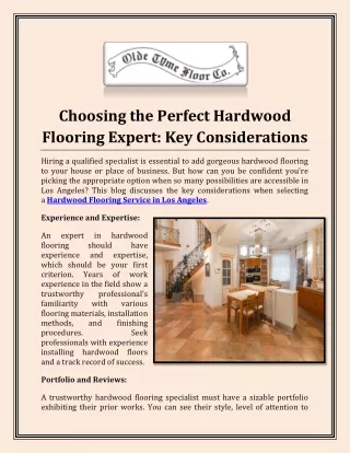 Choosing the Perfect Hardwood Flooring Expert
