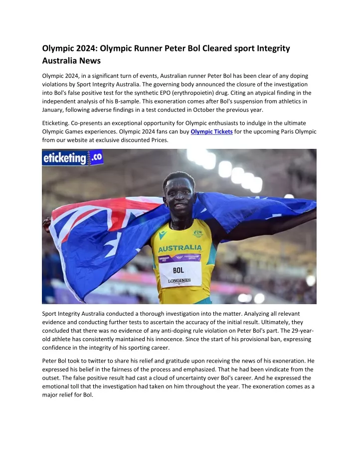 olympic 2024 olympic runner peter bol cleared