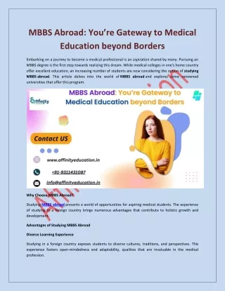 MBBS Abroad: You’re Gateway to Medical Education beyond Borders