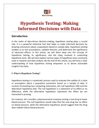Hypothesis Testing: Making Informed Decisions with Data