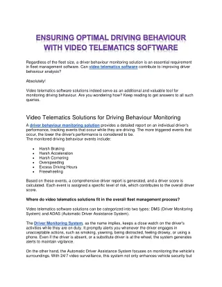 Ensuring Optimal Driving Behaviour with Video Telematics Software