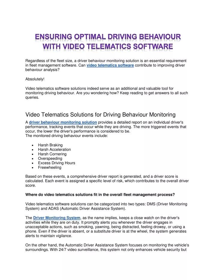 regardless of the fleet size a driver behaviour