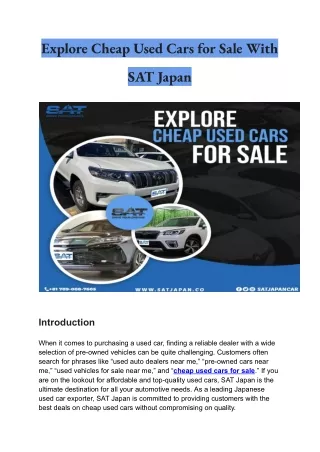 Explore Cheap Used Cars for Sale With SAT Japan