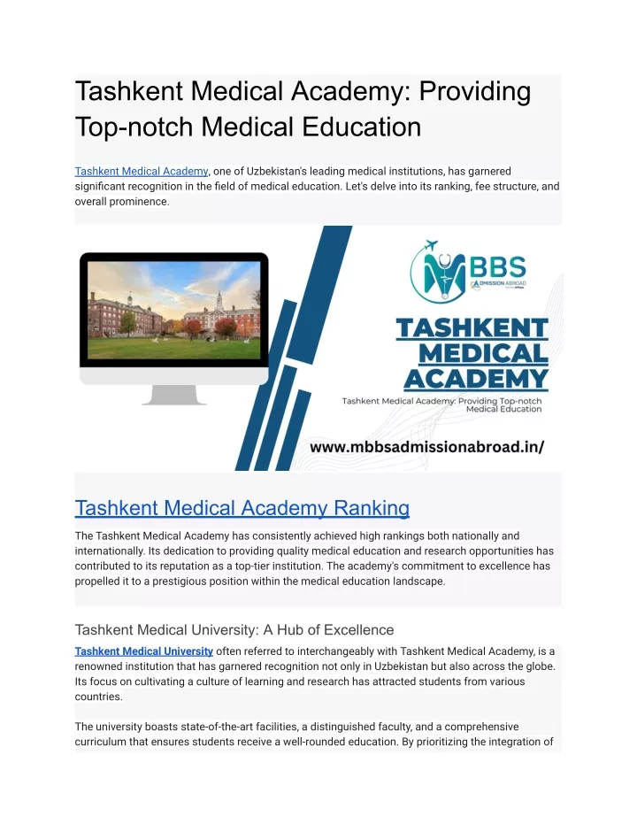 tashkent medical academy providing top notch