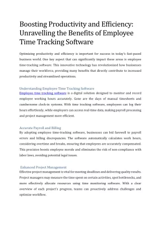 Boosting Productivity and Efficiency- Unravelling the Benefits of Employee Time Tracking Software