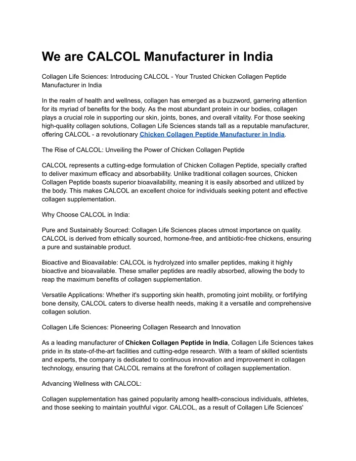 we are calcol manufacturer in india