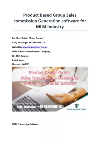 Product Based Group Sales commission Generation software for MLM Industry