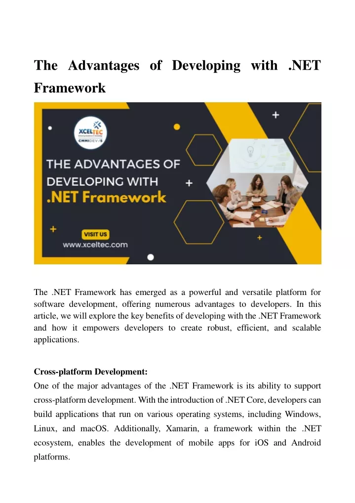 the advantages of developing with net framework